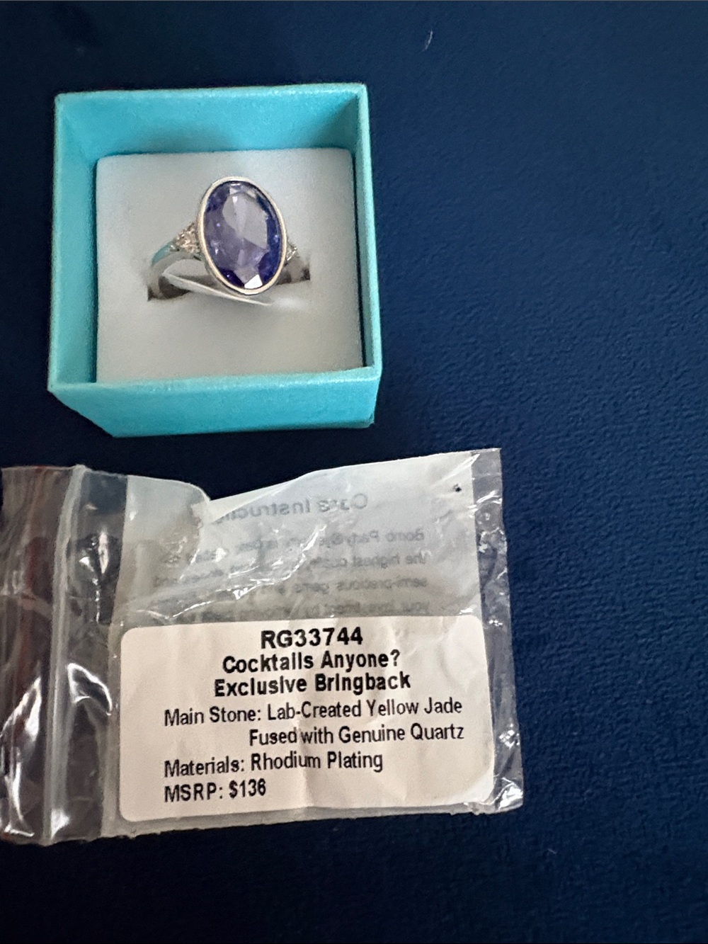 Cocktails Anyone? Purple Stone Rhodium Ring